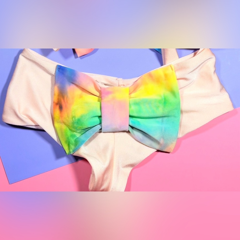 Lolli Pink Bikini Bottom with Rainbow Tie-Dye Bow
